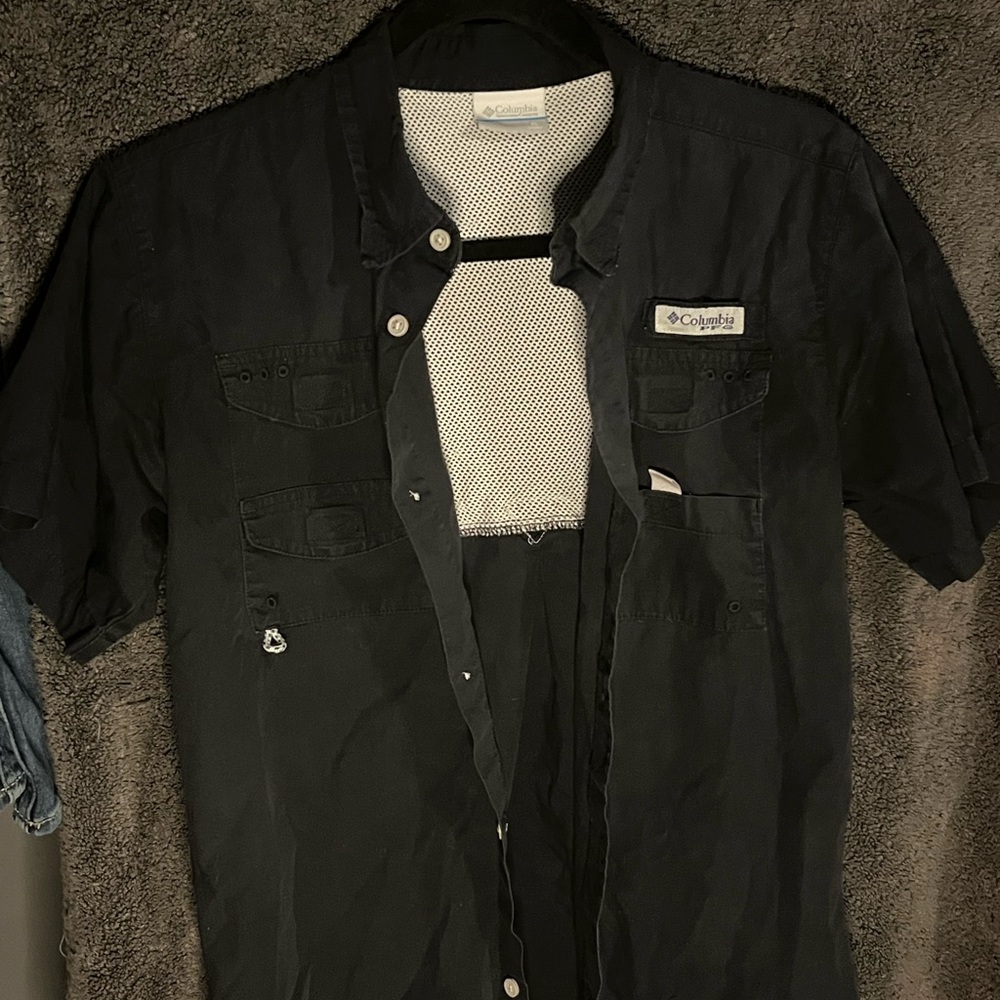 PFG Columbia Men's Black Casual Button Down Shirt